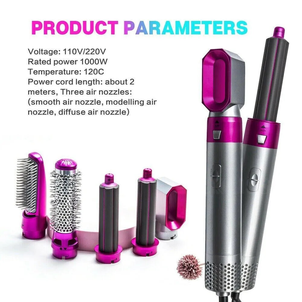 5 In 1 Electric Hair Dryer Blow Hair Curler Set Detachable Styler Hot Air Brush