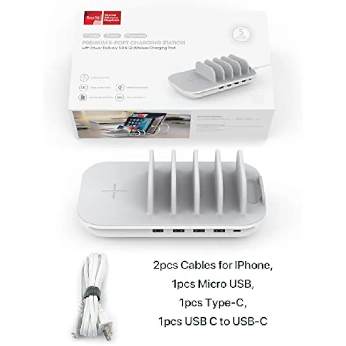 SooPii 70W Charging Station for Multiple Devices, Dock with 15W Wireless Charger