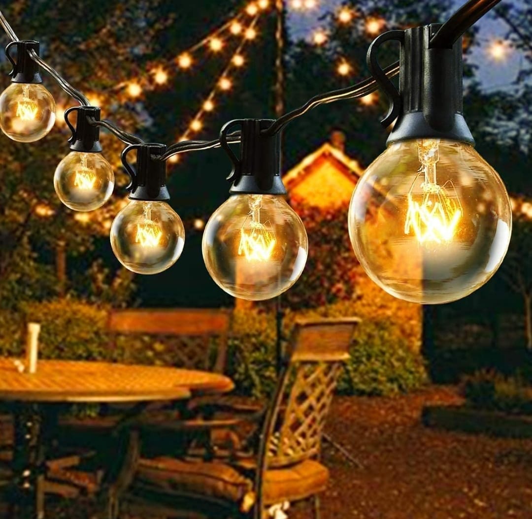 Outdoor Garden String Lights,25ft G40 Patio Outside String Lights,Waterproof Indoor/Outdoor Festoon Lights for Terrace Xmas Wedding Party Decoration (25 Bulbs+3 Spare Bulbs)