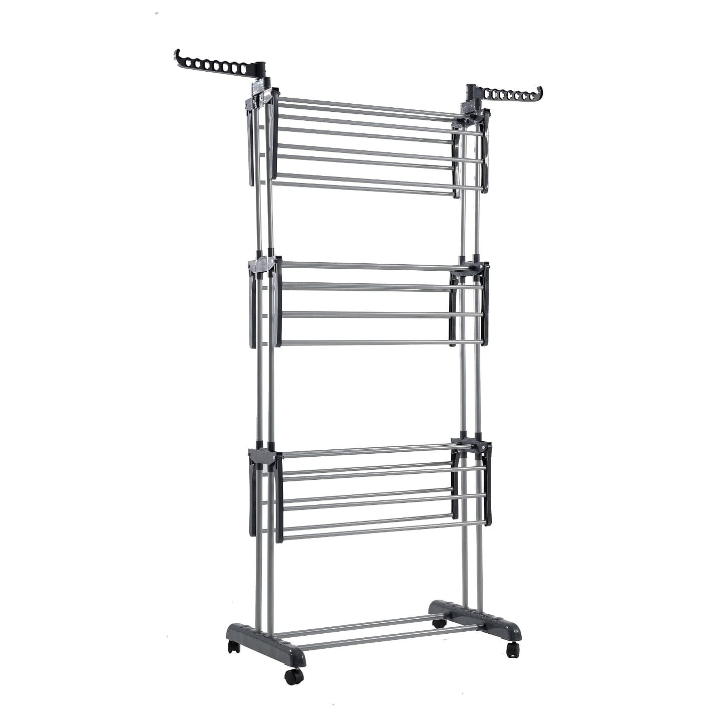 AMOS Clothes Drying Rack 4-Tier Foldable Airer Laundry Drying Stand With Wheels Indoor Outdoor Grey