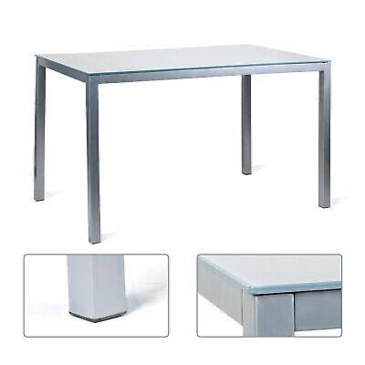 Glass top and grey metal frames and legs table