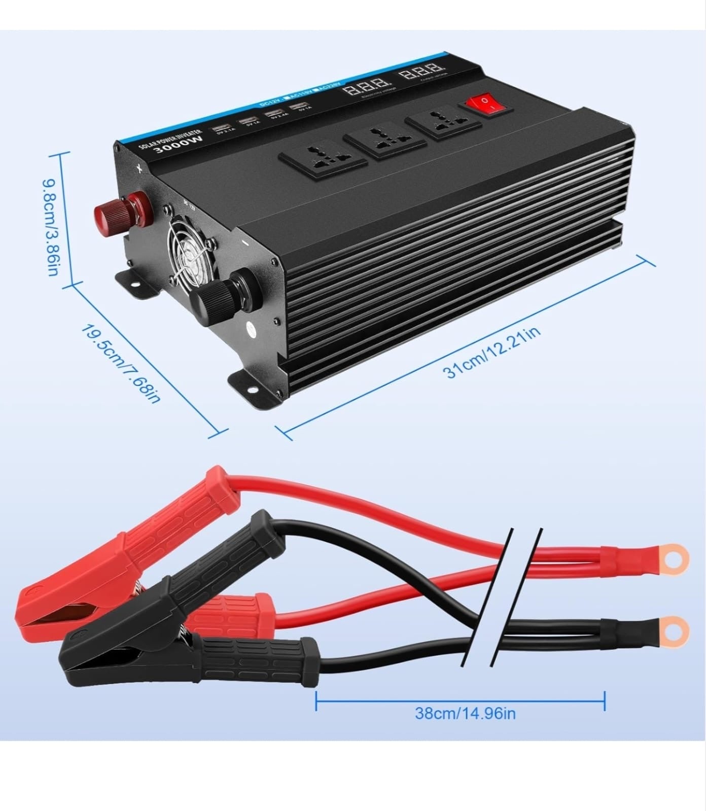 Seamuing 1500W Power Inverter DC 12V to AC 240V Modified Sine Wave Vehicle Inverters 3000W Peak Power Car Converter with 3 AC Plug Sockets & 4 USB Ports 5V/2.4A for Travel Camping RV Power Supply