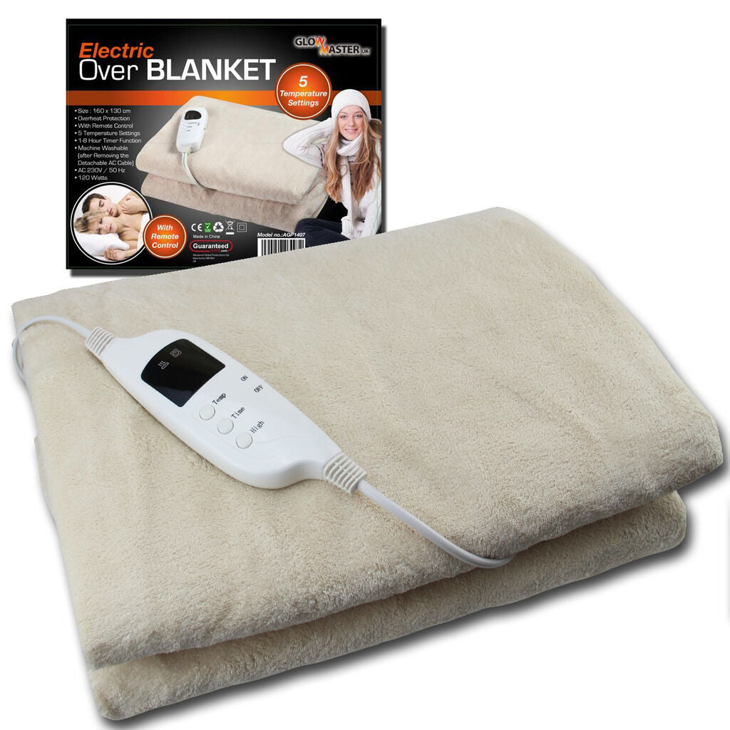 ELECTRIC HEATED THROW OVER UNDER BLANKET FLEECE WASHABLE POLYESTER WARM MATTRESS