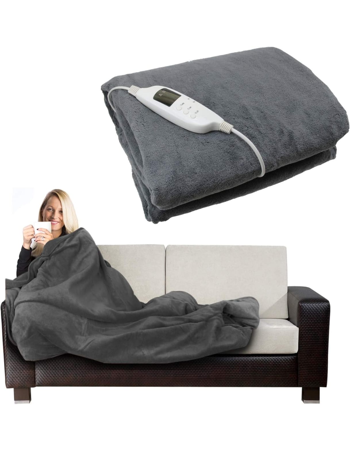 ELECTRIC HEATED THROW OVER UNDER BLANKET FLEECE WASHABLE POLYESTER WARM MATTRESS