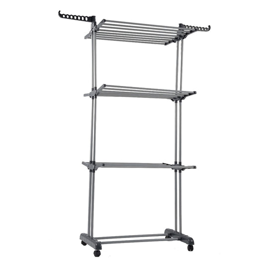 AMOS Clothes Drying Rack 4-Tier Foldable Airer Laundry Drying Stand With Wheels Indoor Outdoor Grey