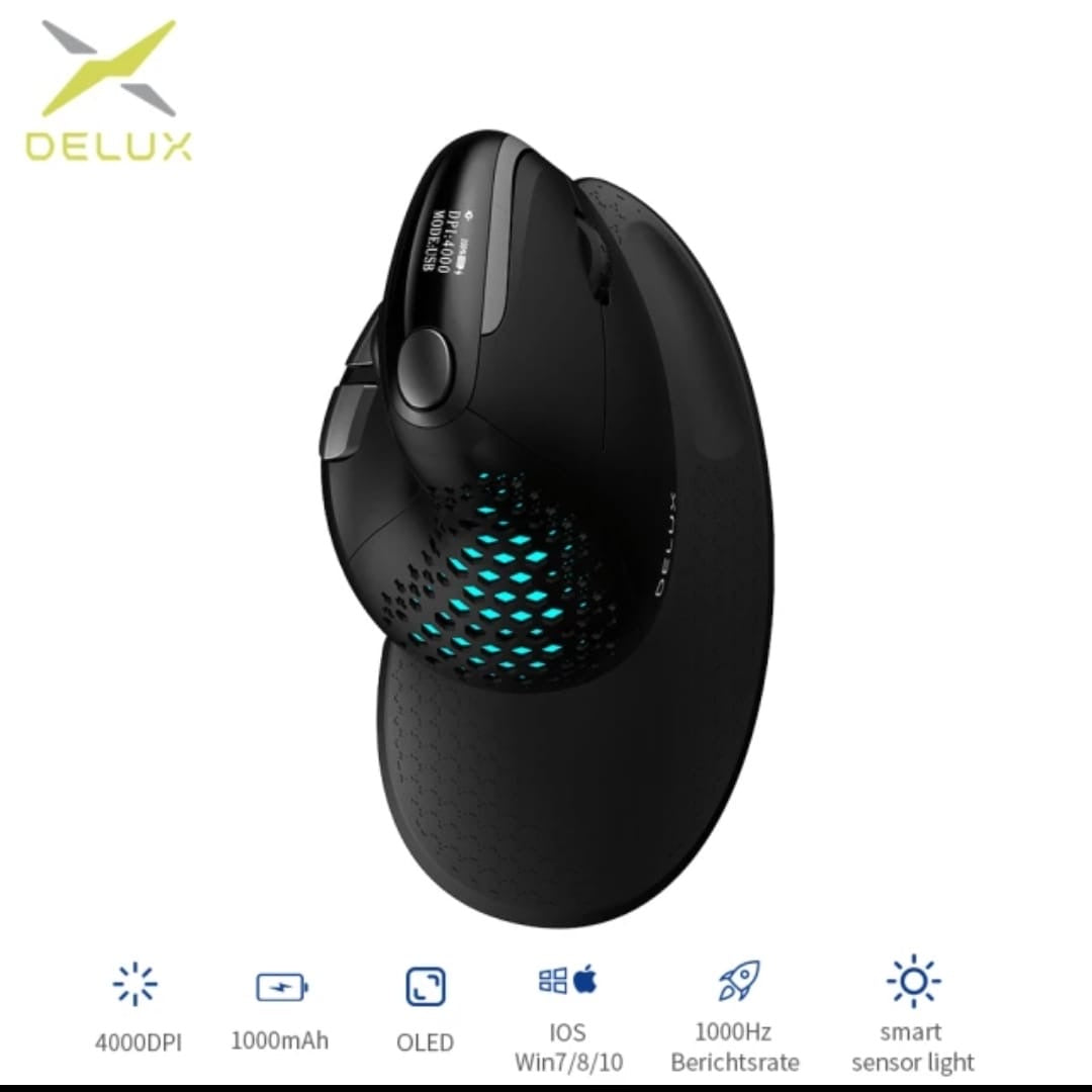 Delux Seeker M618XSD Ergonomic Vertical Mouse OLED Screen USB Wireless+BT 5.0 Rechargeable 1000hz Berichtsrate For PC Laptop