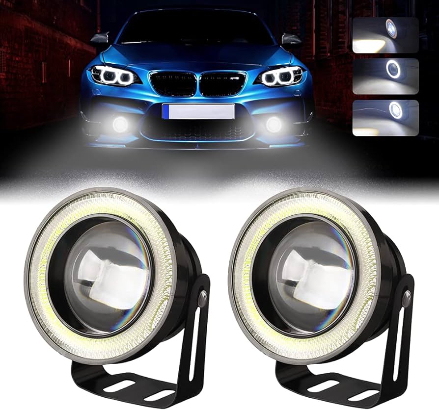 Chemini 2 X 3.5 LED Fog Light Bulb 12V 10W 6000K Daytime Running Light with White Angel Eye Replace for Car Fog Lights Moto Headlight DRL Driving Lamp