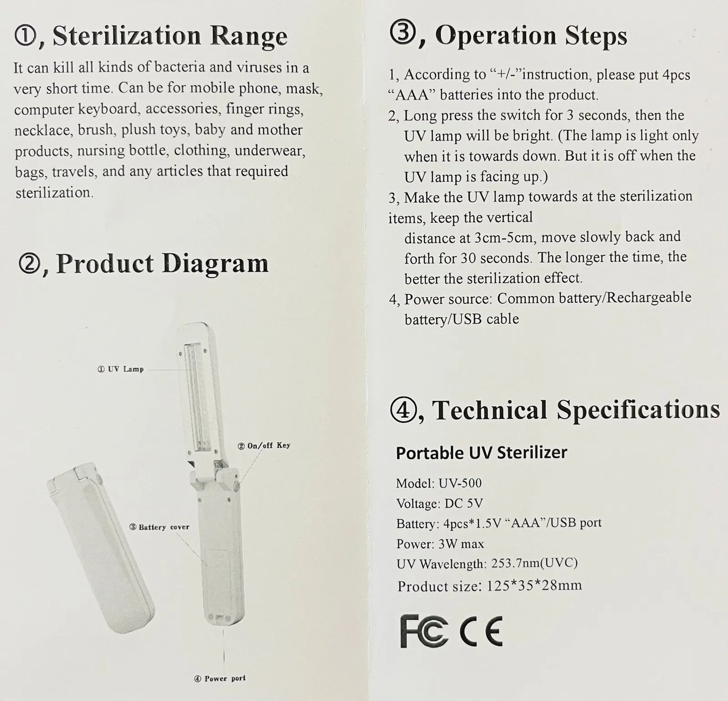 UVC Deep Steriliser Mini Portable Handheld Disinfection Battery/USB Light