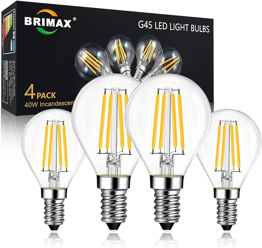 BRIMAX E14 LED Vintage Golf Ball Bulb Dimmable 4W, 40W Equivalent, Soft Warm White 2700K 400lm, SES Filament Mini Globe Marquee Bulb, G45 Chandelier Light Bulbs, Bedroom Bulbs, 4 Pack